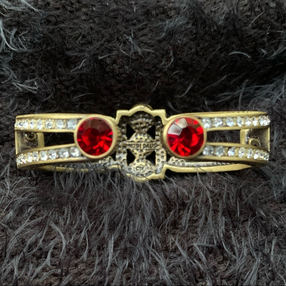 Heidi Daus Sparkly Red Crystal Brass Clamp Vintage Bracelet - Picture 6 of 14